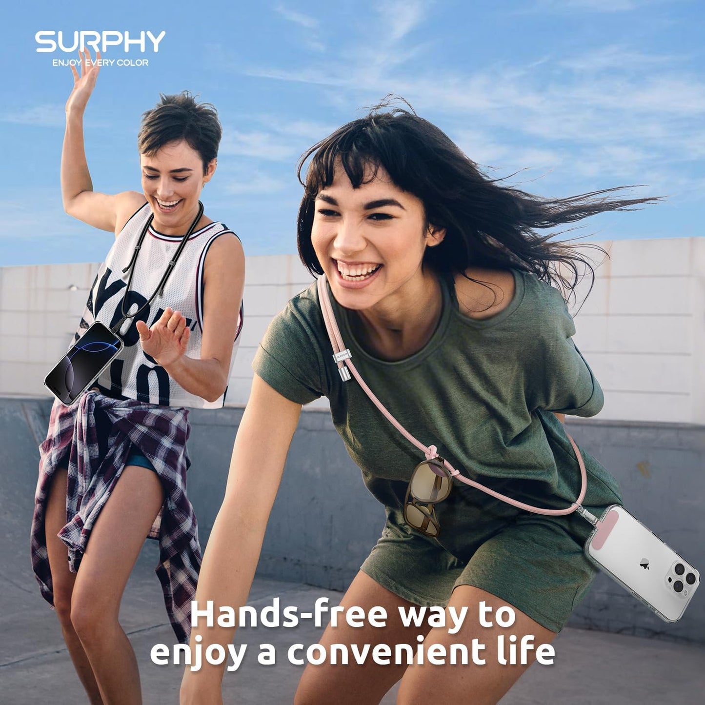 SURPHY Phone Lanyard Crossbody, Adjustable Cell Phone Lanyard with 2 Pack Phone Tether Tab, Two-Color Braided Phone Strap with Carabiner