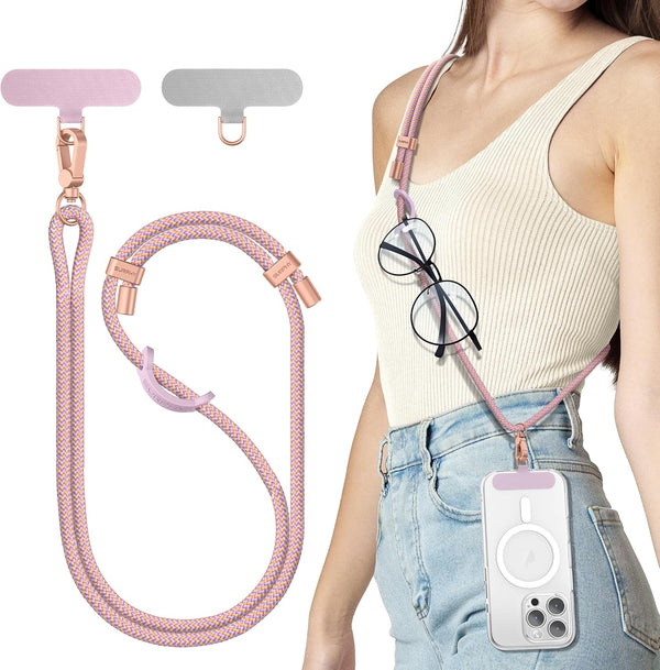 SURPHY Phone Lanyard Crossbody, Adjustable Cell Phone Lanyard with 2 Pack Phone Tether Tab, Two-Color Braided Phone Strap with Carabiner